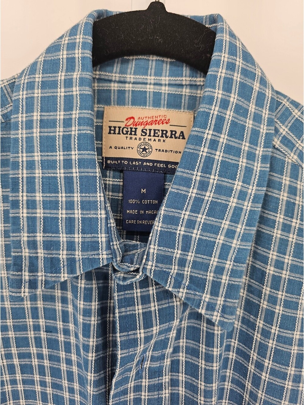 High Sierra Mens Sz M 100% Cotton Button Up Dress Shirt Blue Plaid - Picture 3 of 4